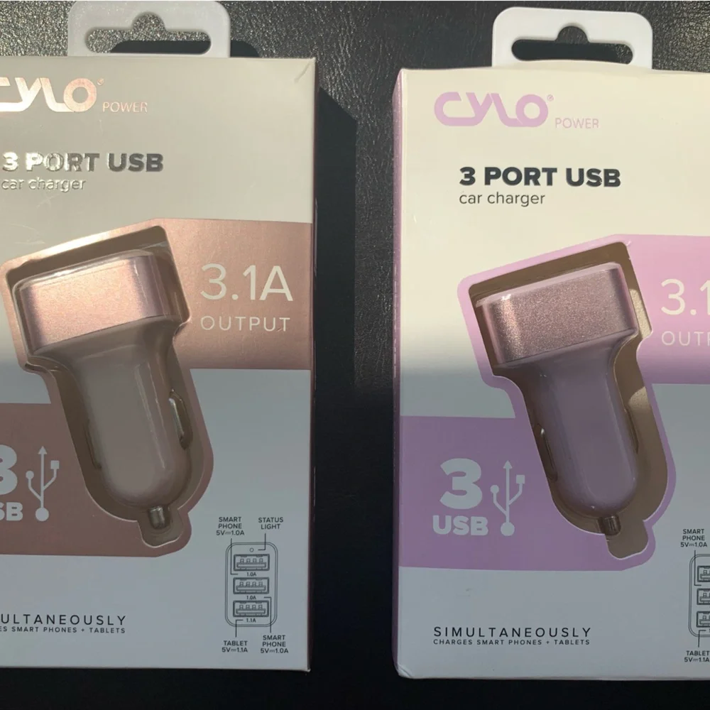 Set of 2 Cylo Power 3 Port USB Car Charger fast charge smartphones tablets iPods